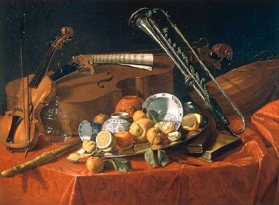 Cristoforo Munari Stilleben mit Musikinstrumenten und Fruchten Norge oil painting art